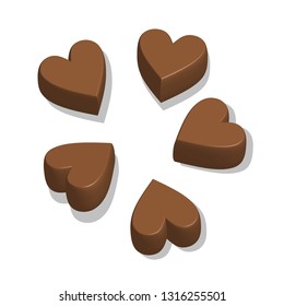 chocolate hearts, assorted chocolates, isolated on white background 