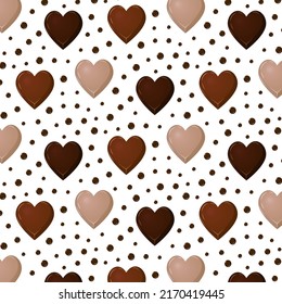 Chocolate hearts in a pattern.Multicolored chocolate hearts on a transparent background in a vector seamless pattern.