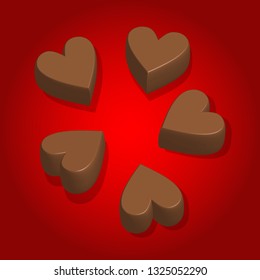 chocolate hearts, red background 