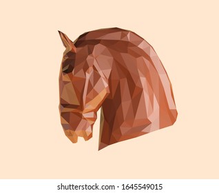 Chocolate Horse Profile on Isolated Background. Brown Shiny Low Poly Vector 3D Rendering