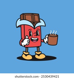 Chocolate Hot Drink Retro Mascot Cartoon Vector Illustration