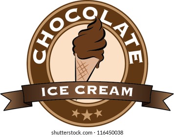 Chocolate ice cream badge vector illustration