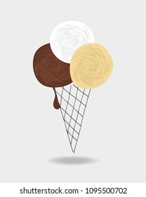 Chocolate ice cream balls in waffle cone