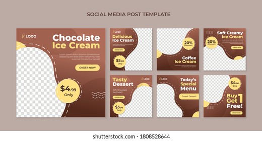 Chocolate Ice Cream Banner. Food Square Banner For Social Media Post Template