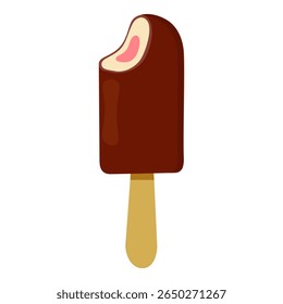 Bar de sorvete de chocolate com uma mordida retirada, perfeito para delícias de verão em um dia quente em um parque próximo