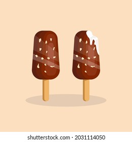 chocolate ice cream with the bite marks and without bite marks. vector illustration icon design