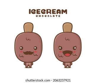 Chocolate ice cream cartoon mascot illustration, isolated on white background
