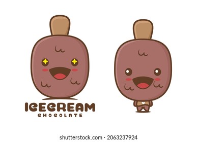 Chocolate ice cream cartoon mascot illustration, suitable for logos, packaging labels, stickers, etc.
