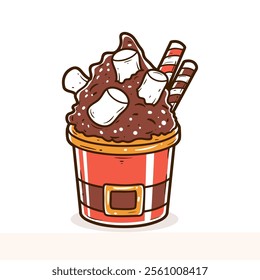 Chocolate ice cream with christmas concept vector illustration