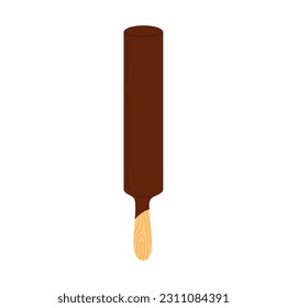 Chocolate ice cream in cocoa topping, cold sundae, sweet eskimo summer dessert. Vector chocolate popsicle on stick, yummy fastfood streetfood snack