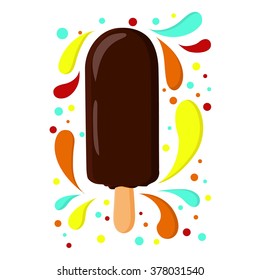 chocolate ice cream  and colorful splashes