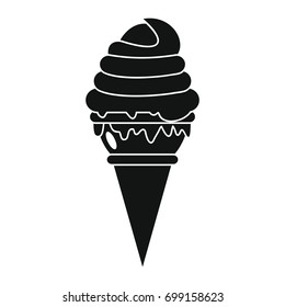Chocolate ice cream in cone black simple silhouette icon vector illustration for design and web isolated on white background. Chocolate ice cream vector object for labels, logos and advertising