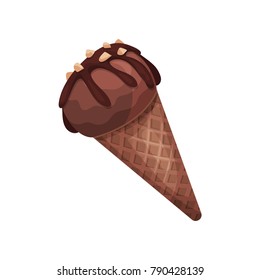 Chocolate ice cream cone cartoon vector Illustration