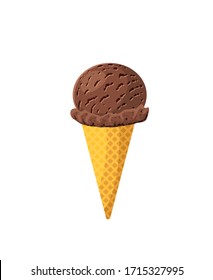 Chocolate ice cream cone. Design template for AD, promo, menu, flyer. Vector illustration cartoon icon isolated on white background.