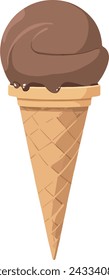 Chocolate Ice Cream Cone Flat Vector Isolated Illustration