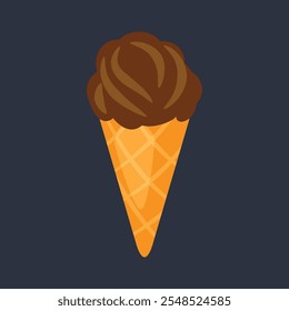 chocolate ice cream cone in flat vector design.