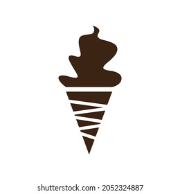 Chocolate ice cream cone icon, isolated on white background, vector illustration.