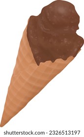 Chocolate ice cream cone isolated.