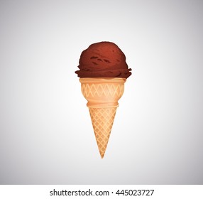 Chocolate ice cream cone isolated.