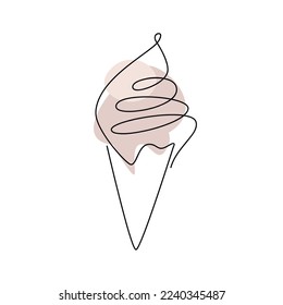 Chocolate ice cream cone vector one line continuous drawing illustration. Hand drawn linear silhouette icon. Minimal outline design element for print, banner, card, wall art poster, brochure.