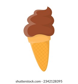 Chocolate ice cream cone vector. Drawing of ice cream with chocolate flavor isolated on white background. Food, desserts, summer, refreshment concept