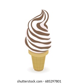 Chocolate ice cream cone. Vector illustration of chocolate ice-cream