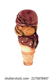 Chocolate ice cream cone watercolor vector design great for cards, banners, headers, party posters or decorate your artwork.