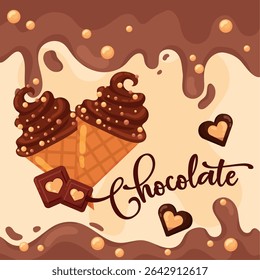 Chocolate ice cream cones. Vector illustration