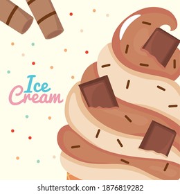 chocolate ice cream design over white background, colorful design, vector illustration