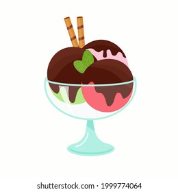 Chocolate ice cream in a glass cup. Vector illustration 