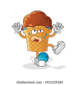 chocolate ice cream hiten by bowling cartoon. cartoon mascot vector