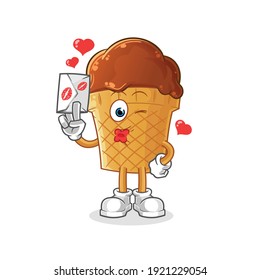 chocolate ice cream hold love letter illustration. character vector