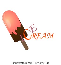 chocolate ice cream with icing isolated on white background