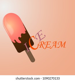 chocolate ice cream with icing on it, isolated on soft peach background