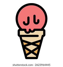 Chocolate ice cream icon. Outline chocolate ice cream vector icon color flat isolated