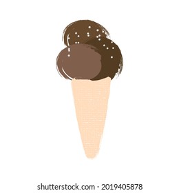 Chocolate ice cream illustration in cartoon style isolated on white background