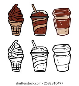 chocolate ice cream illustration set