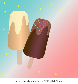 Chocolate ice cream lolly, chocolate icing on top, space for design, template.