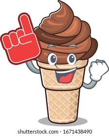 Chocolate ice cream mascot cartoon style with Foam finger