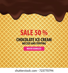 Chocolate ice cream melted on wafer seamless background vector illustration