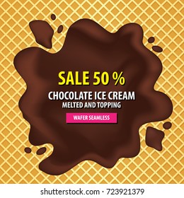 Chocolate ice cream melted on wafer background vector illustration