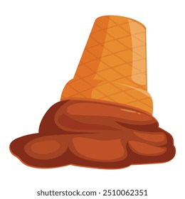 Chocolate ice cream melting quickly on the ground on a hot summer day
