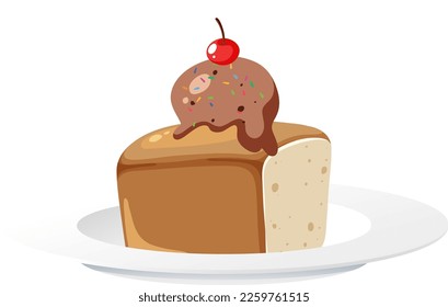 Chocolate ice cream on bread illustration