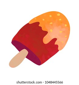 Chocolate ice cream on stick. Clip art illustration on white background. Watercolour imitation.