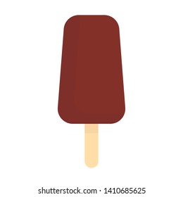 Chocolate ice cream on a stick. Cold ice cream. Ice cream icon. White background. Vector illustration. EPS 10.