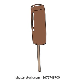 Chocolate ice cream on a stick. Cartoon color vector illustration.