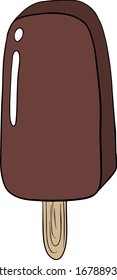 Chocolate ice cream on a stick. Cartoon color vector illustration.