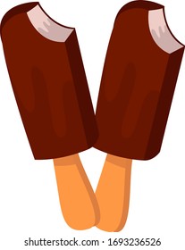 Chocolate ice cream on stick, illustration, vector on white background
