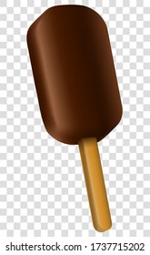 Chocolate ice cream on a stick, dark chocolate. 3d Realistic vector illustration on transparent background.