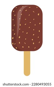 Chocolate ice cream on a stick with nuts. Vector editable design. Summer design for poster, flyer, menu.